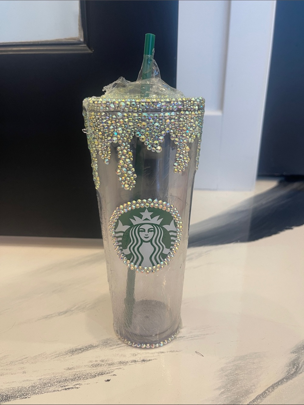 NWOT Starbucks Clear Iridescent Crystal-Embellished Tumbler with Green Logo - Picture 1 of 4